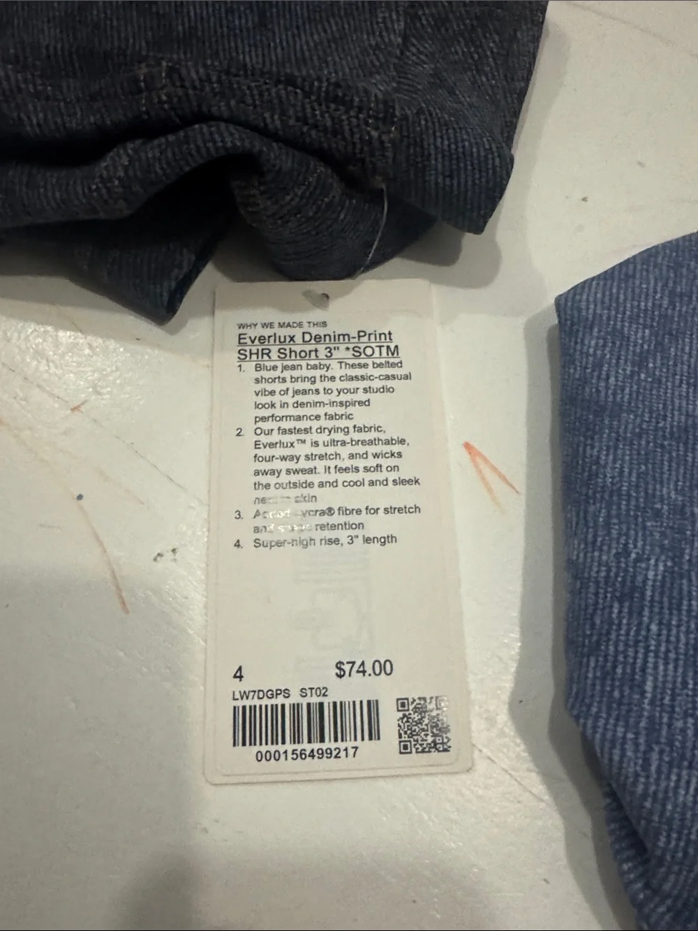 LULULEMON Everlux Printed Denim Athletic Shorts 3” Inseam Dark Wash NWT Size 4